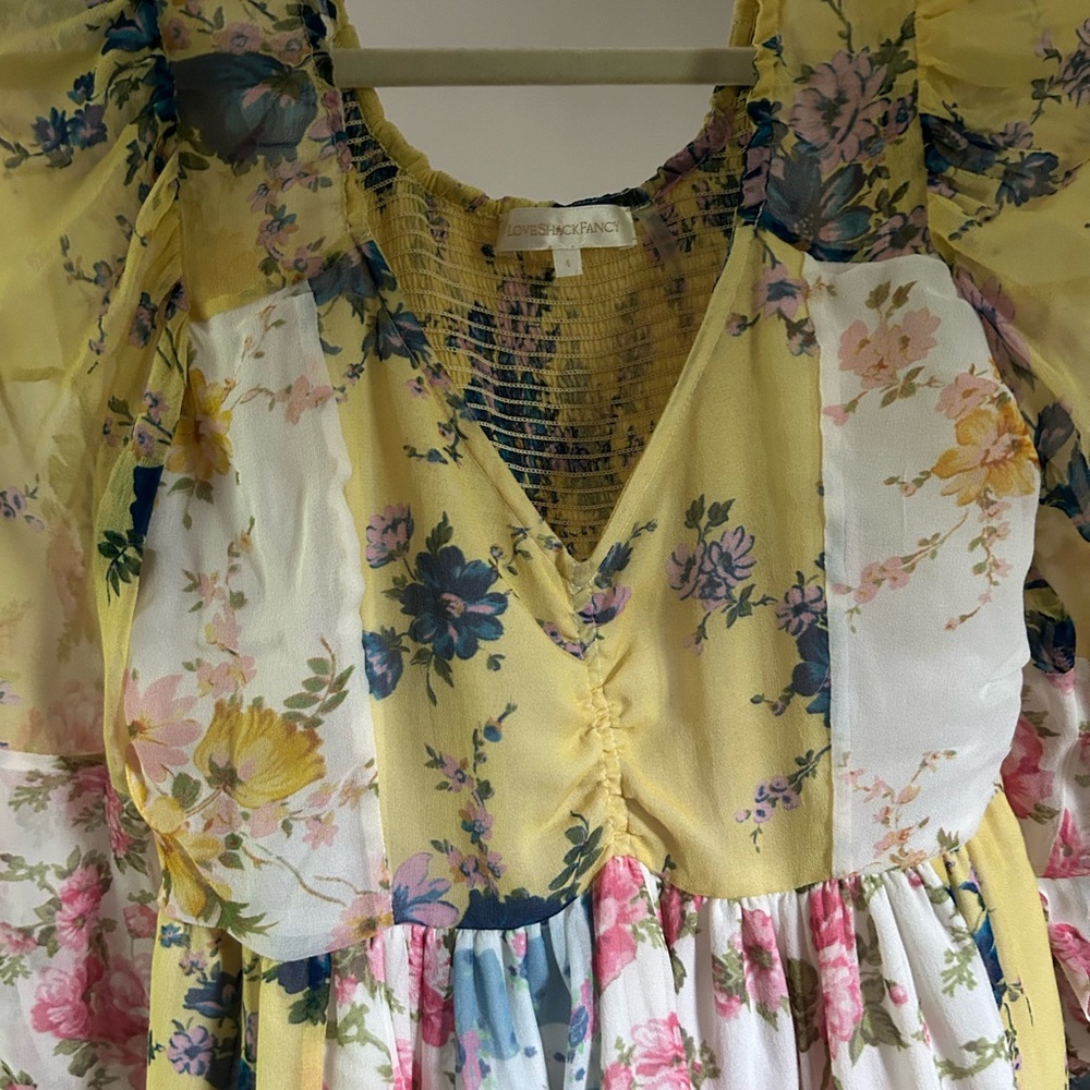 LoveShackFancy Roslyn Silk Floral Patchwork Maxi Dress - Picture 3 of 5